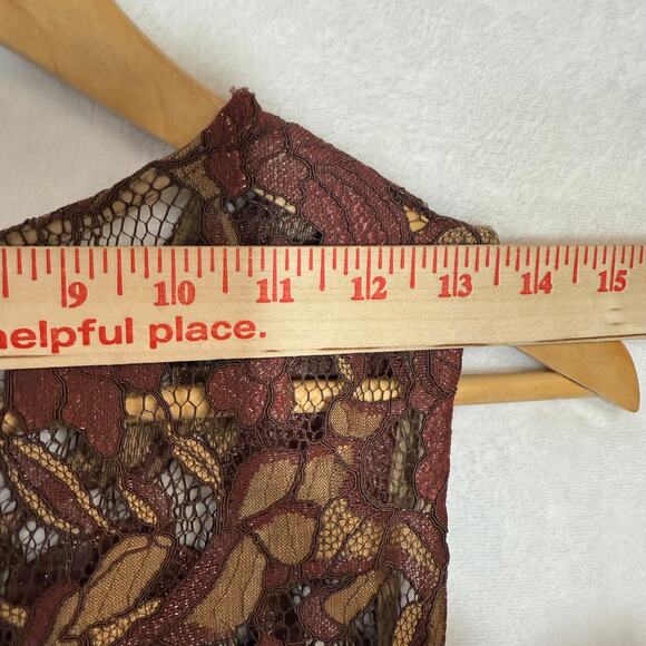 Calvin Klein 2 Lace Brown Dress Floral A-Line Sheath Fringe Formal Wedding Party - Picture 9 of 13